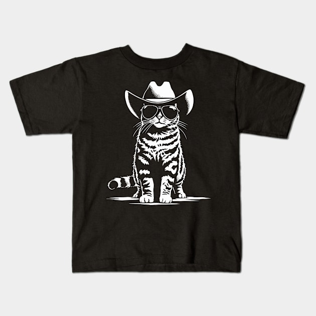 Cat Cowboy Cowgirl Country Western Funny Cat Kids T-Shirt by KsuAnn